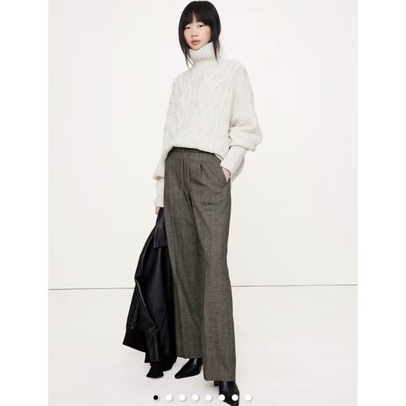 Banana Republic Pants - Banana Republic Wide Leg Flannel Drawstring Pull-On Pant Brown Herringbone ST